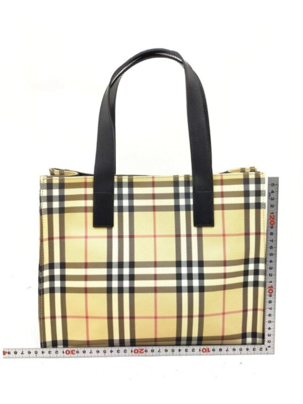 Authentic Burberry Nova Check Tote Bag Beige Black Leather Shopper Shoulder Bag
